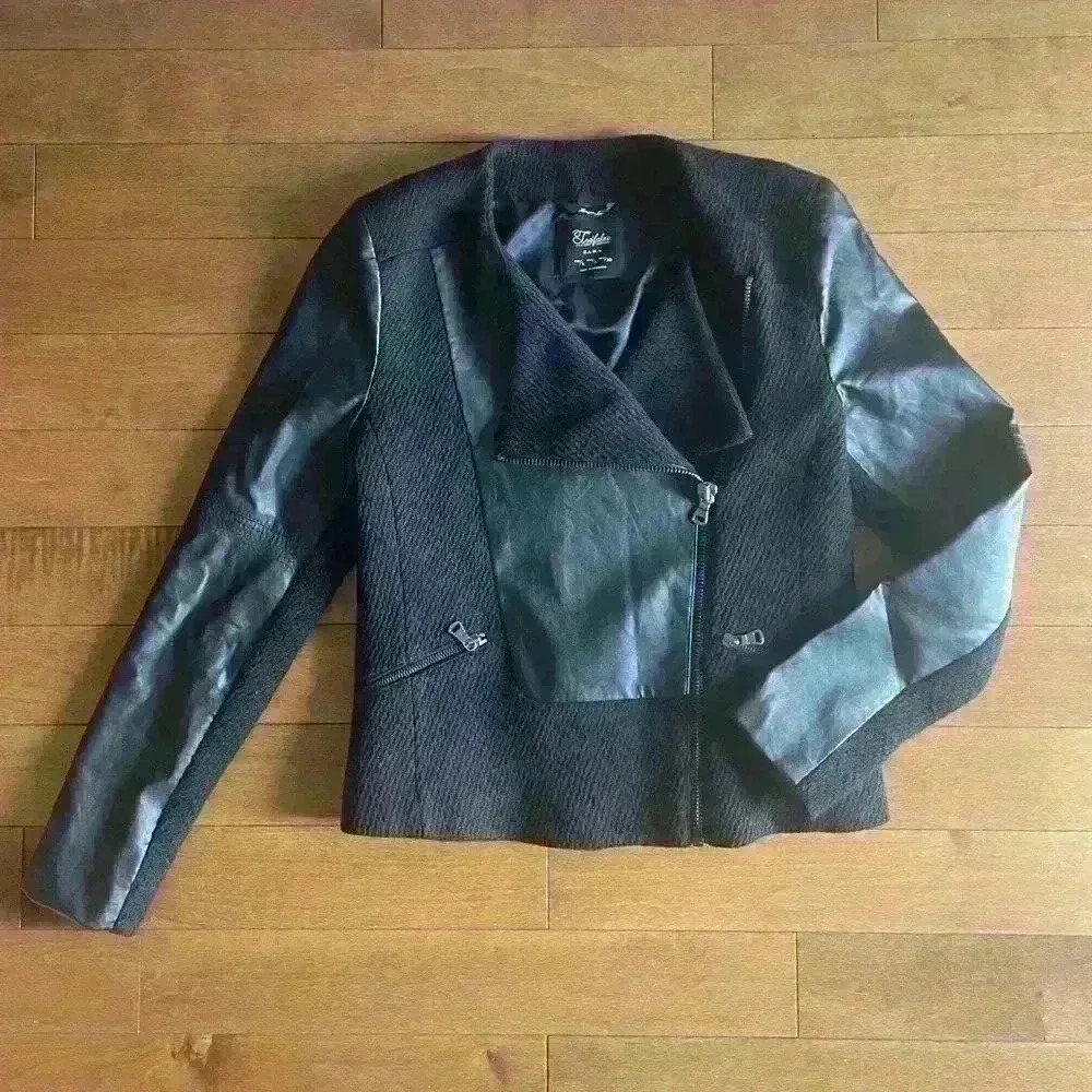 Zara | Motto black faux leather / wool  jacket size L